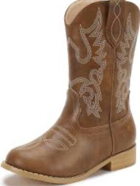 Pandaninja Kids Cowboy Cowgirl Boots Distressed Brown Western Embroidered Size 2